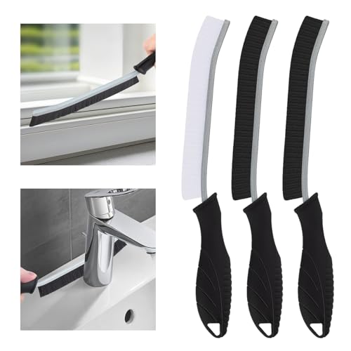 Black 3-Pack Hard Bristle Crevice Cleaning Brushes for Grout & Tight Spaces