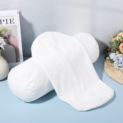 Cylindrical Neck Roll Pillow Covers - 2 Pack, 16x6 Inch, White Velvet
