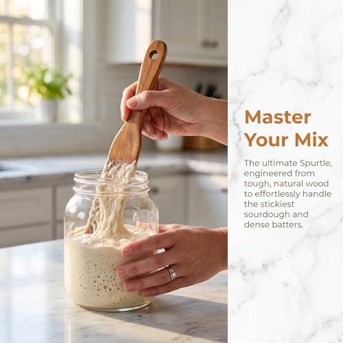 Wooden Skinny Spurtle for Sourdough - 11in Mixing & Scraping Tool