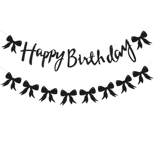 Black Bow Birthday Banner & Garland - Elegant Party Decorations
