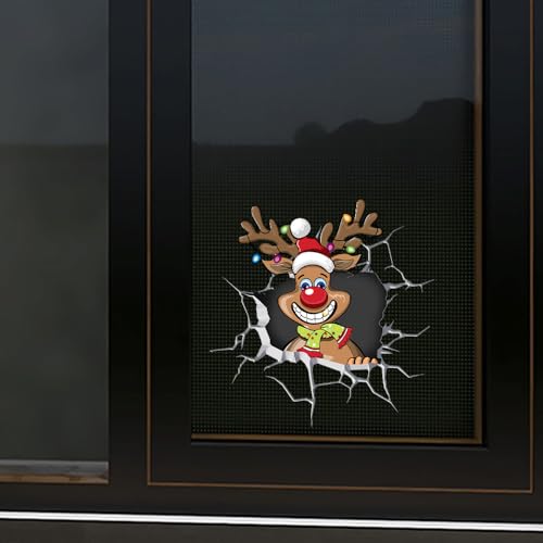 Reindeer Christmas Peeking Car Decal Double-Sided Sticker for SUV Window