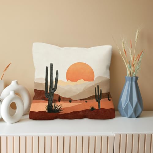 Boho Western Throw Pillow Cover 18x18, Southwest Desert Landscape Case