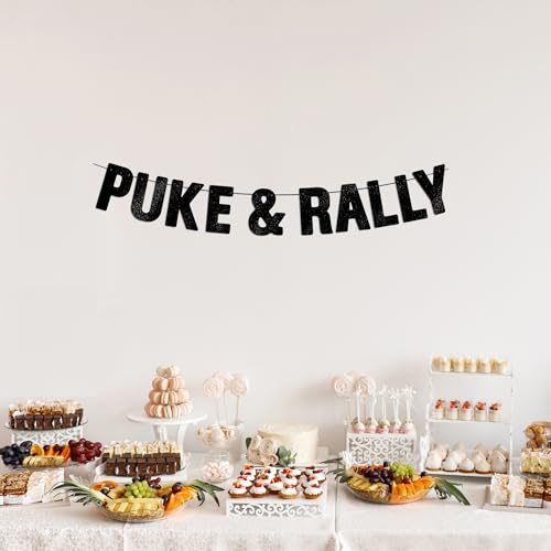 Puke & Rally Black Glitter Banner - Funny Party Decoration for Adults