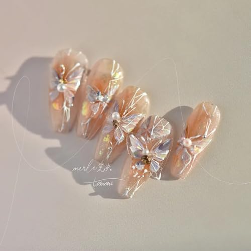 5D Embossed Aurora Butterfly Nail Art Stickers Pink Shell Decals