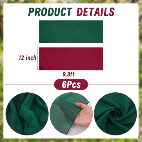 Christmas Chiffon Table Runners - Burgundy and Green, 6 Pieces