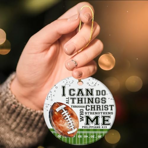 Football Christian Ornament with Bible Verse Philippians 4:13 - Religious Holiday Decor