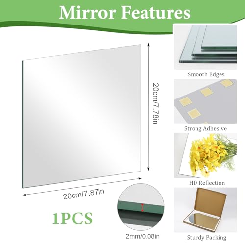 QEEYON 8x8 Inch Square Glass Mirror Sheet - Self-Adhesive Wall Mirror Tile
