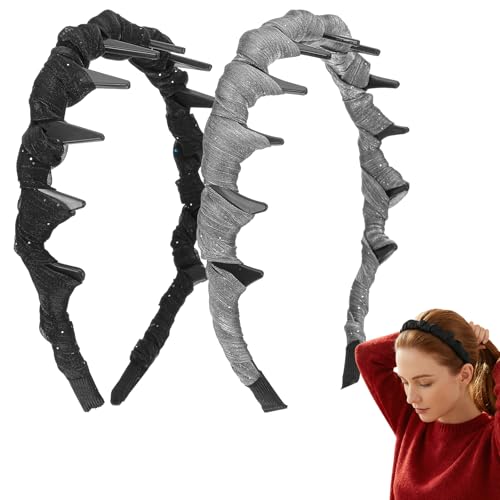 2PCS Retro High Skull Headband with Teeth Non-Slip Pearl Hair Band