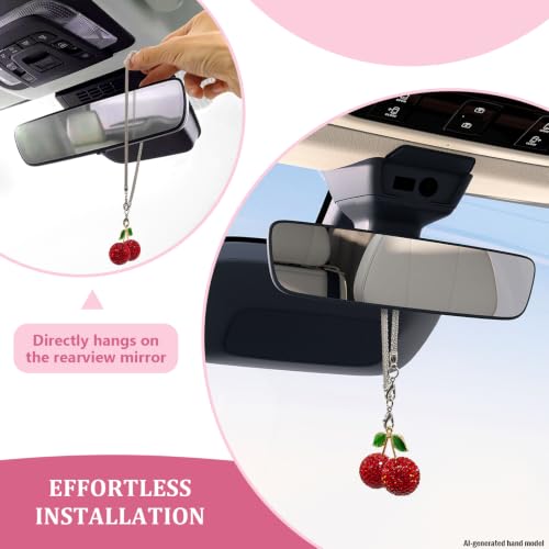 Sparkly Cherry Rear View Mirror Charm - Cute Car Decor for Women