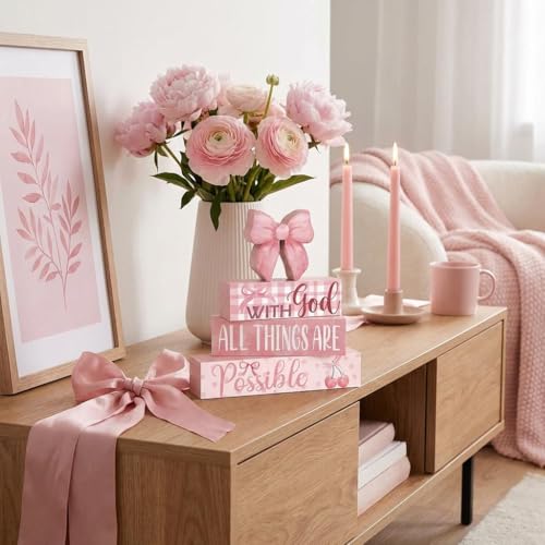 4-Piece Pink Bow Tiered Tray Decor for Home & Table