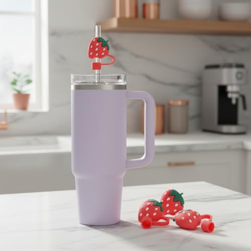 Strawberry Cup Charms & Silicone Straw Toppers for 30-40 oz Tumblers