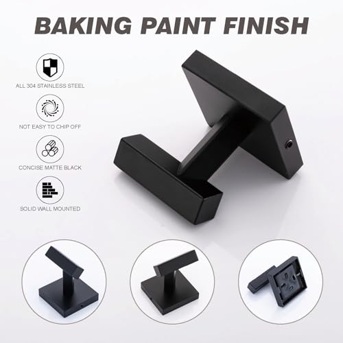 TVEDX Matte Black Stainless Steel Square Towel Hooks - 2 Pack