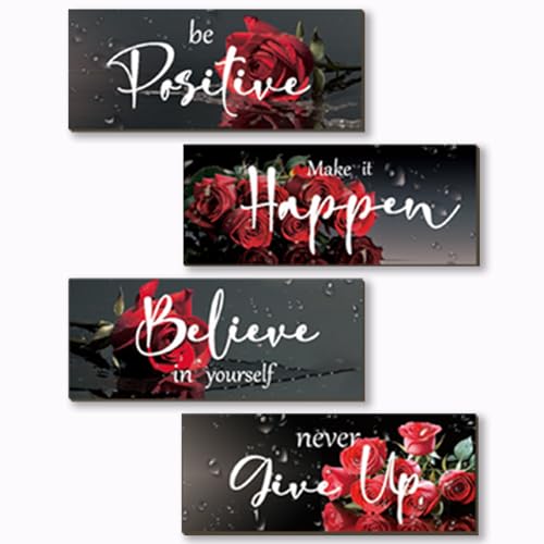 Red Rose Wall Decor Set - 4 Piece Inspirational Art for Home & Office