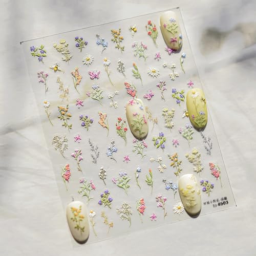 3D Embossed Flower Nail Stickers Self-Adhesive Floral Decals