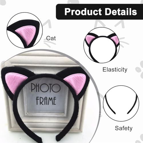 Cat Ears Headband 2 Pack Plush Soft Fuzzy Hair Bands for Women