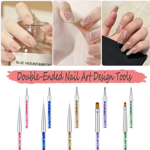 AIBEE 5pcs Double-Ended Acrylic Nail Art Brushes & Dotting Tools Set