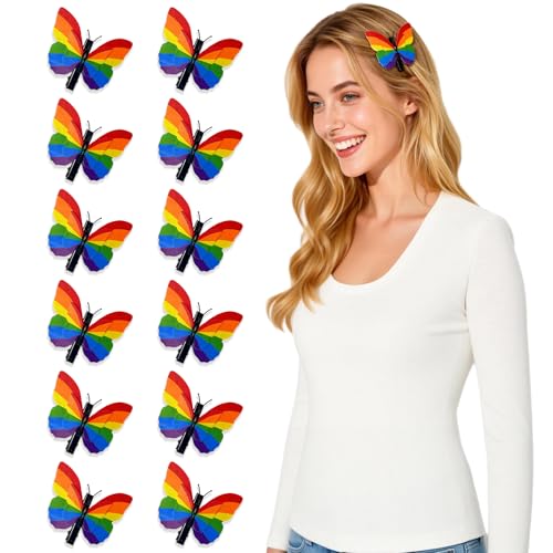 Rainbow Butterfly Hair Clips 12 Pack LGBT Pride Barrettes