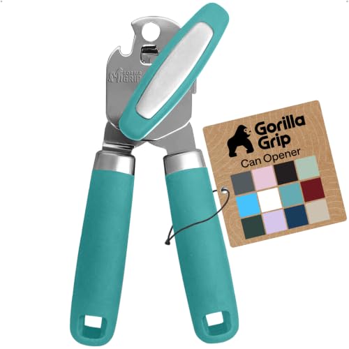 Gorilla Grip Turquoise Upgraded Stainless Steel Can Opener - Heavy Duty, Soft Grip, Easy Turn Knob