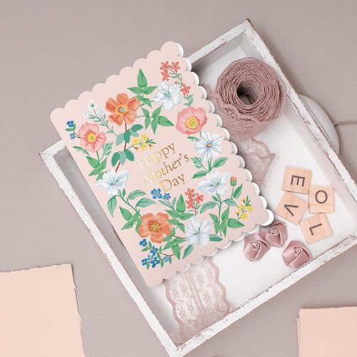 Pink Floral Mother's Day Card with Gold Foil & Scalloped Edges