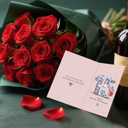 15th Wedding Anniversary Card 7x5 Inch Thick Greeting Card for Husband Wife