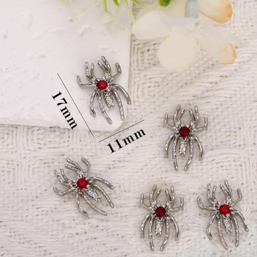 BYJKYEN Silver Spider Nail Charms 15pcs Alloy Halloween Rhinestones