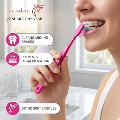 DUJINDENT Orthodontic Toothbrush for Braces - V-Trim Soft Bristles