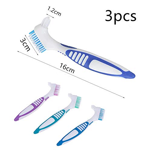 3 Pcs Denture Cleaning Brush Dual Head False Teeth Care Tool