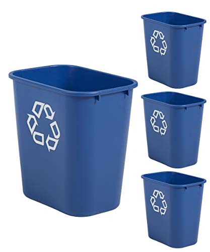 Rubbermaid 7-Gallon Blue Recycling Can - Pack of 4 for Offices & Homes