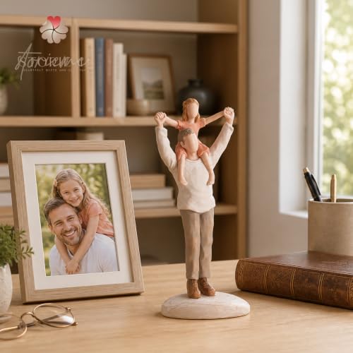 Father Daughter Figurine Shoulder Ride Gift for Dad from Daughter, Hand-Painted Resin Memorial