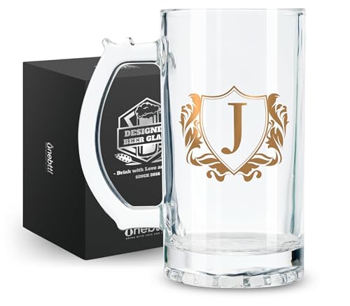 Personalized Beer Mug - 17oz Heavy Handle Stein for Men - Birthday & Christmas Gift - J