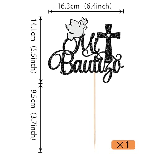 Spanish Mi Bautizo Cake Topper - Glitter Cross Decoration