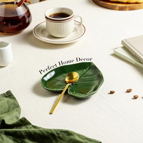 Leaf-Shaped Ceramic Spoon Rest for Kitchen Counter - 5.8"