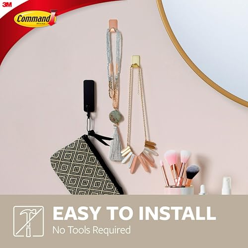Command Small Brass Decorative Hooks, Damage-Free Adhesive Wall Hooks, 4 Pack