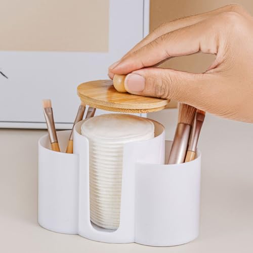3-in-1 Q-Tip Holder for Bathroom – Black Vanity Organizer with Dustproof Lid