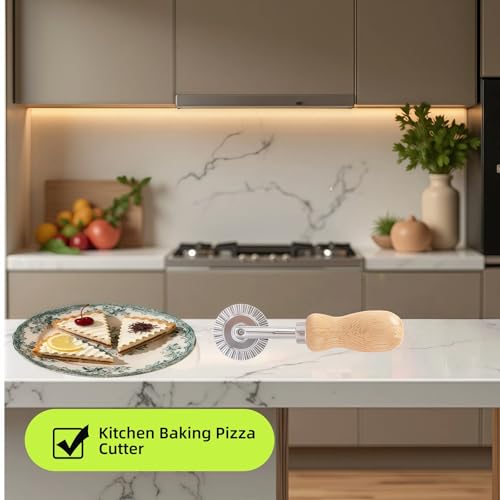 Hiiooweiyi Pasta Cutter Wheel with Wooden Handle - Fluted Ravioli & Pizza Cutter