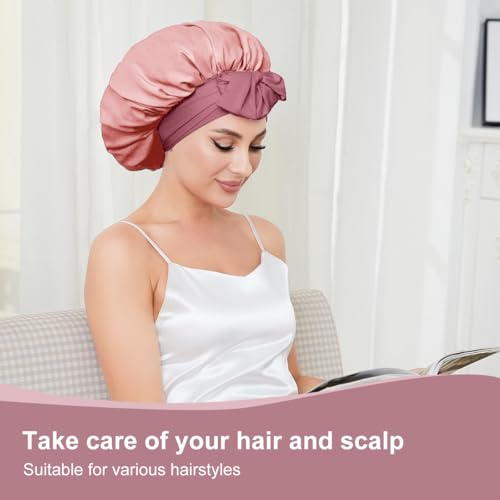 Merdia Satin Sleep Bonnet for Curly Hair with Soft Elastic Tie Band 15"