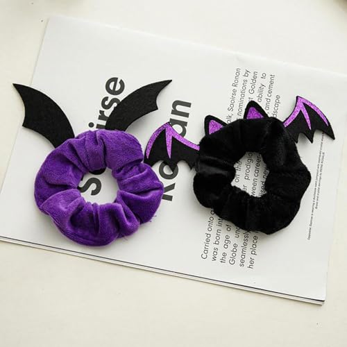 Halloween Scrunchies Gothic Spider Bat Hair Elastic Ponytail Holders 3Pcs