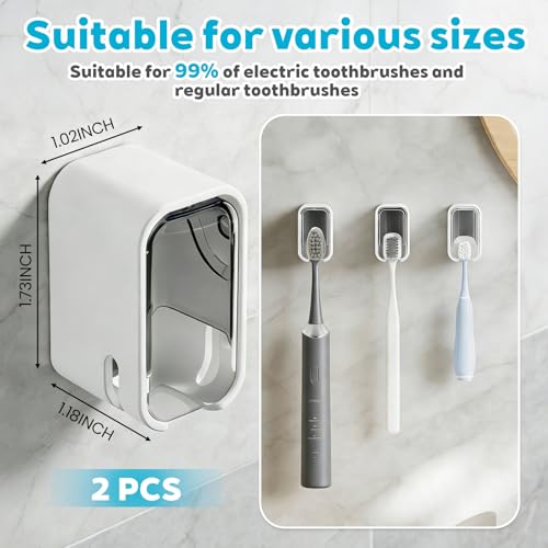Grey Wall-Mounted Toothbrush Holder 2-Pack with Cover Waterproof & Dustproof