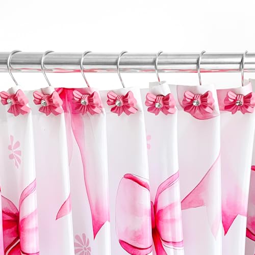 Pink Bow Knot Shower Curtain Hooks - 12PCS Decorative Rust-Resistant