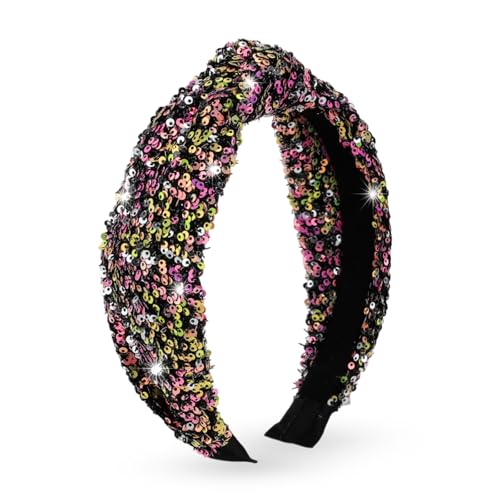 Sequin Knotted Headband for Women and Girls - Sparkly Wide Hair Accessory
