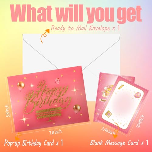 Pop Up Birthday Card for Women - Pink LED Light & Music