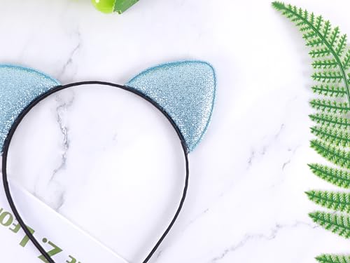 Starry Cat Ears Headband Blue Glitter Hair Accessory for Cosplay
