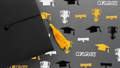 Graduation Confetti 2026 – 200PCS Black Gold Silver Table Decor