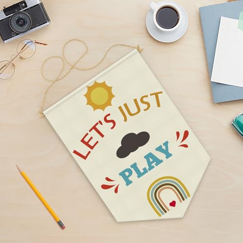 Kids Playroom Wall Decor - Beige Canvas Pennant Banner