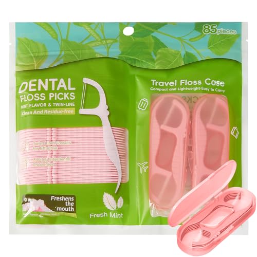 BAIDENTAL Twin Line Pink Dental Floss Picks with Portable Travel Case