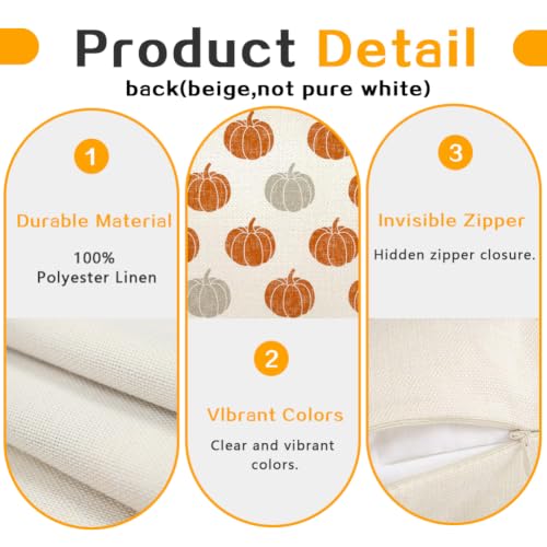 RABUSOFA 18x18 Pumpkin Pillow Covers - Set of 2 for Fall Decor