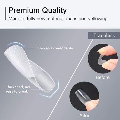 GAZEPLUS Half Matte X Short Square False Nail Tips - 750 Pcs Clear Soft Gel Nail Extension Kit for Salon & Home DIY