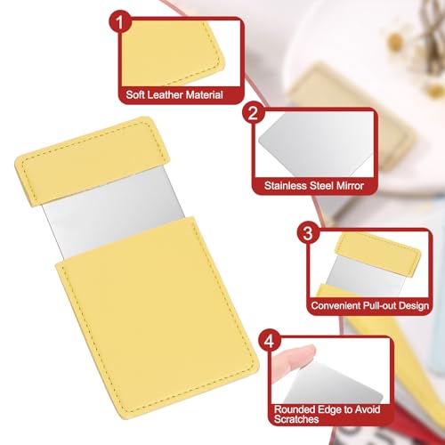 uxcell Small Pocket Mirror for Purse, Stainless Steel Travel Makeup Mirror with PU Leather Case, Yellow