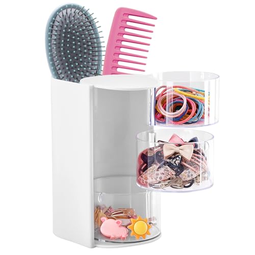 Rotatable 3-Layer Hair Accessories Organizer with Brush Holder