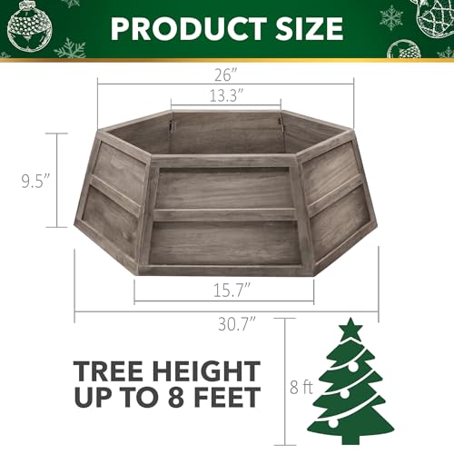 Hexagon Wooden Christmas Tree Collar - Rustic Gray 6 Panel Tree Protector